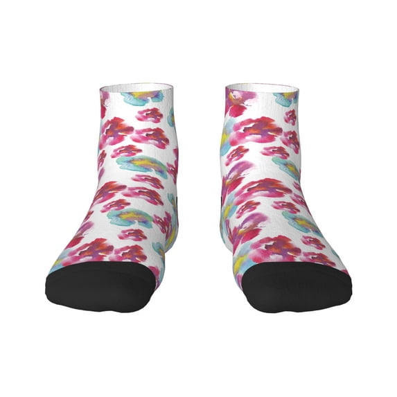 Fuzoiu Watercolor Flowers Print Adult Socks, Crew Moisture-wicking Socks, Unisex Cushion Crew Socks,Casual Sports Ankle Socks