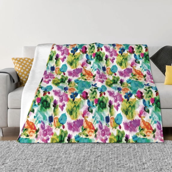 Fuzoiu Watercolor Flowers Print Flannel Blanket,Throw Blanket,Flannel Home Decor,Fleece Bed Blankets,Cozy Soft Blanket for Bed, Sofa, Camping, and Travel-40"x30"
