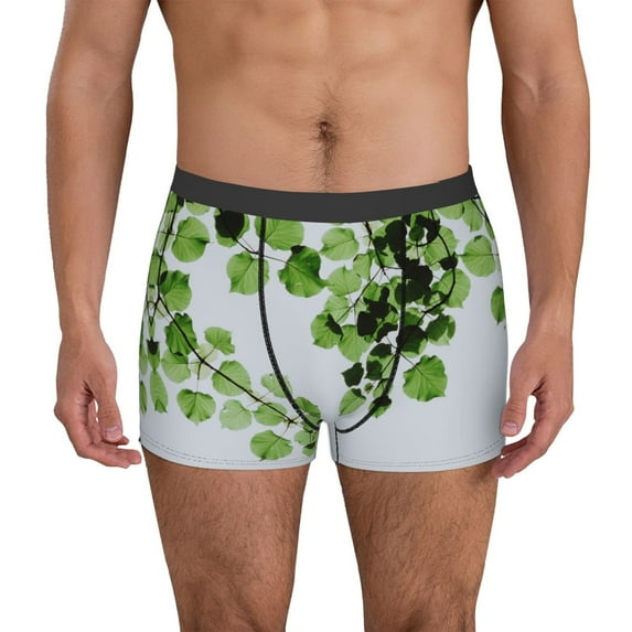 Fuzoiu Watercolor Green Leaves Print Men's Ultra Breathable Underwear,No Riding Up Boxer Briefs with ComfortFlexible Waistband-Large