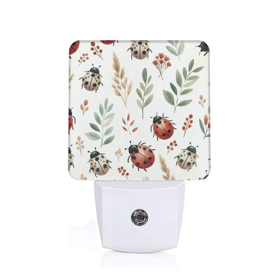 Fuzoiu Watercolor Ladybug Print Dusk to Dawn LED Night Light with Light Sensor, Energy-Efficient Touch-Safe Night Lamp for Home, Office, and Kids' Rooms-UK