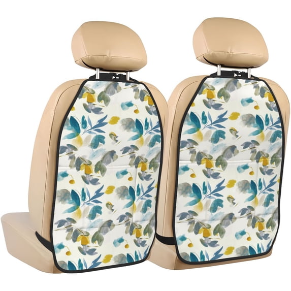 Fuzoiu Watercolor Leaves Print 2 Pack Kick Mat Back Seat Protector With 3 Storage Pockets, Universal Car Seat Back Organizer For Kids Pets, Waterproof Backseat Protector For Most Car