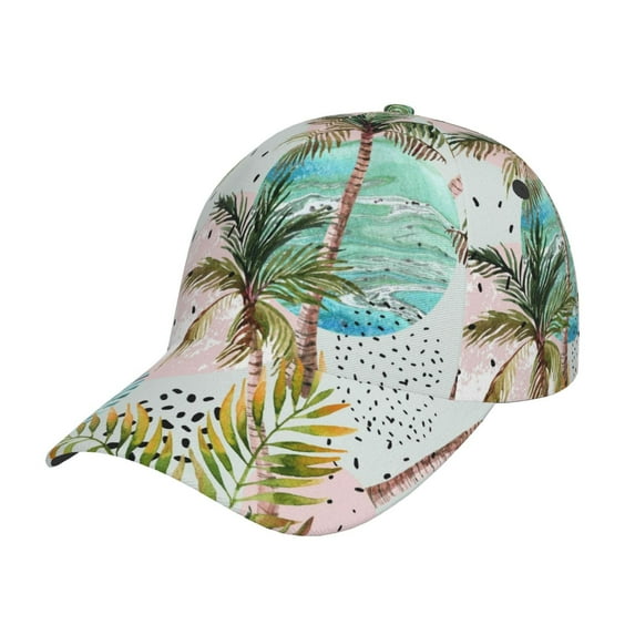 Fuzoiu Watercolor Palm Tree Print Adjustable Baseball Cap for Men and Women, Unisex Sports Hat, Sun Protection Hat for Running Workouts and Outdoor Activities All Seasons