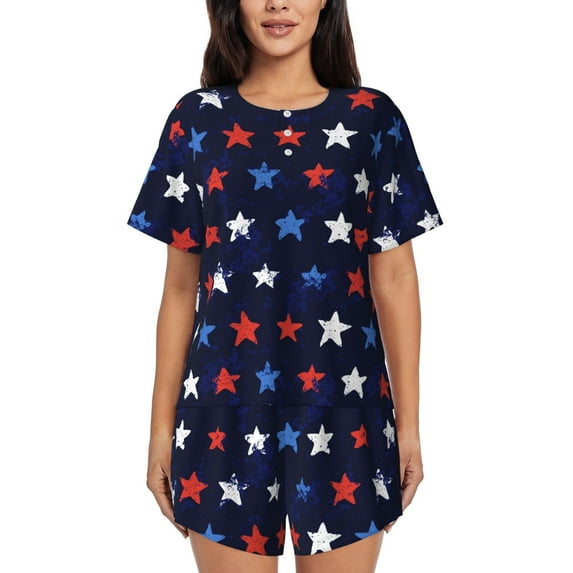 Fuzoiu Watercolor Stars1 Print Women's Short-Sleeved Pajama Set,Lounge Sleepwear Set,Womens Pajama Sets 2 Piece,Button-Up Top and Shorts with Pockets-3X-Large