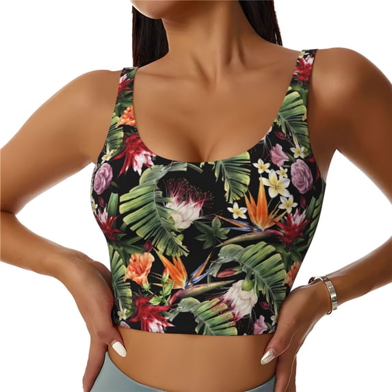 Fuzoiu Watercolor Tropical Flowers Print Women's Sports Vest,U-Back Sports Tank,Gym Vests,Athletic Sleeveless Shirts,Exercise Undershirts,Yoga, Gym, and Dance Wear-Medium