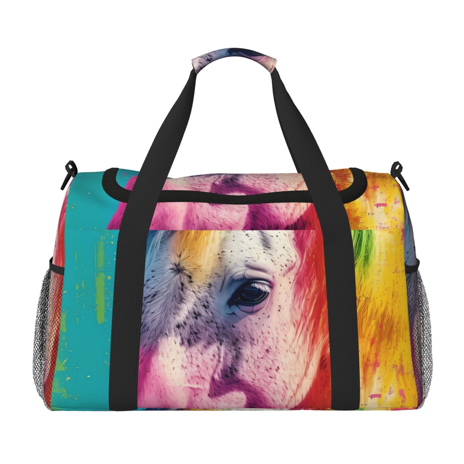 Fuzoiu Watercolor White Horse Print Travel Duffle Bag,Carry On Tote Bags,Duffel Bag,Sport Gym Bag, Hospital Bag for Labor and Delivery, Overnight Bag,Luggage Bag