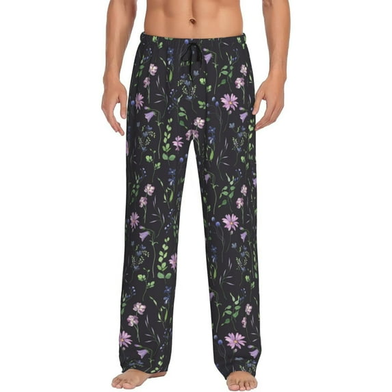 Fuzoiu Watercolor Wildflower 1 Print Men's Pajama Pants,Lounge Pants for Men,Lounge PJ Bottoms,Sleepwear Pants with Drawstring Pockets -Large