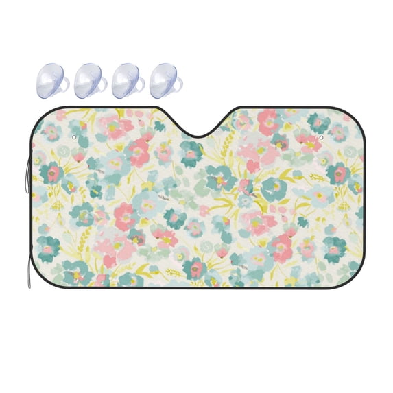 Fuzoiu Watercolor Wildflowers Print Car Windshield Sunshade,Foldable Reflective Sun Visor,Windshield Sun Shade,UV Rays Sun Visor Shade,Auto Front Sun Shield Shade-Medium