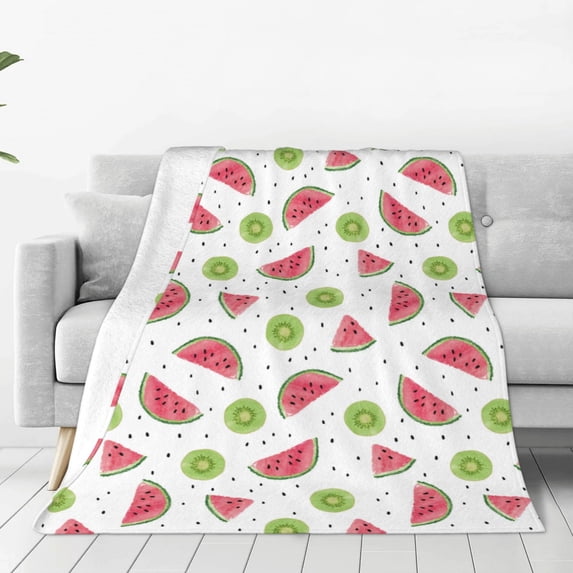 Fuzoiu Watermelon And Kiwi Print Ultra-Soft Micro Fleece Blanket,All Seasons Flannel Throw, Lightweight Blanket for Bed, Sofa, Couch, Movie Night, Camping, and Travel-40"x30"