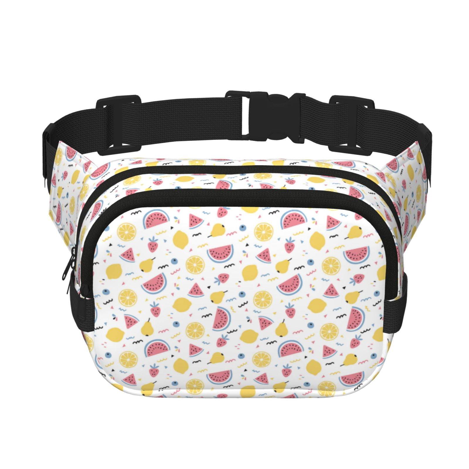Fuzoiu Watermelon And Lemon Print Unisex Square Double Layer Waist Bag,Crossbody Fanny Pack Travel Workout Accessory
