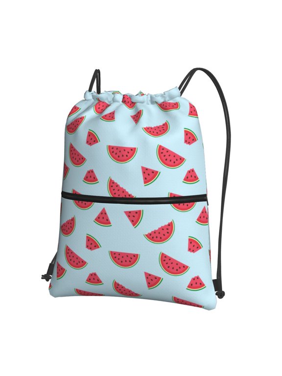 Watermelon Print Drawstring Backpack Water Resistant String Bag Sports Sackpack Gym Sack for Men Women