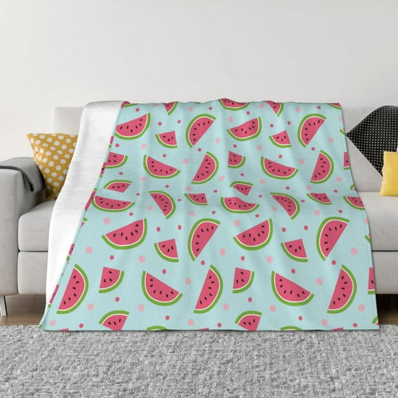 Fuzoiu Watermelon Print Flannel Blanket,Throw Blanket,Flannel Home Decor,Fleece Bed Blankets,Cozy Soft Blanket for Bed, Sofa, Camping, and Travel-40"x30"