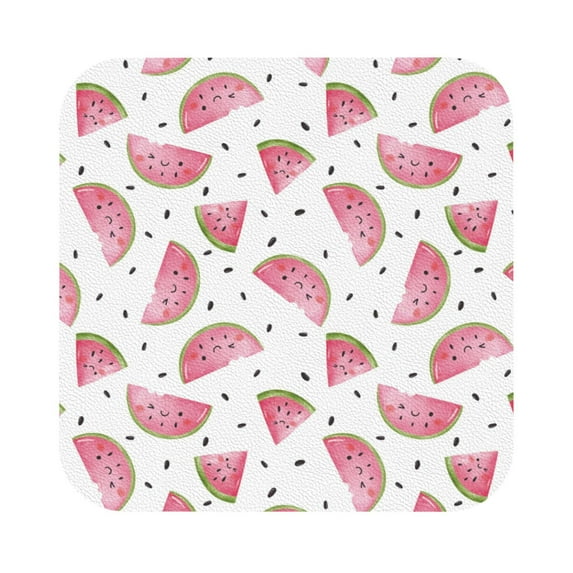 Fuzoiu Watermelon Print Leather Coasters Set,Drink Coasters Set of 6,for Tabletop Protection, Durable PVC Coasters,Home Décor and Housewarming Gift,Square