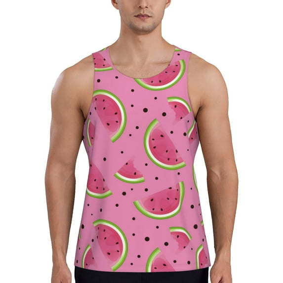 Fuzoiu Watermelon Print Men's Workout Tank Tops,Sleeveless Gym Shirt Quick Dry,Fitness Bodybuilding T-Shirt,Muscle Athletic Workout Tee-4X-Large