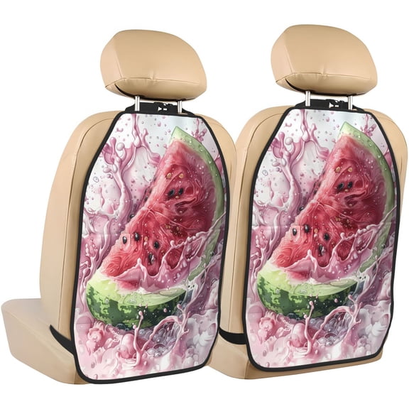 Fuzoiu Watermelon Splash Realism Art Print 2 Pack Kick Mat Back Seat Protector With 3 Storage Pockets, Universal Car Seat Back Organizer For Kids Pets, Waterproof Backseat Protector For Most Car