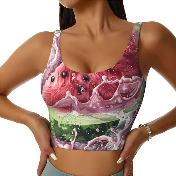 Fuzoiu Watermelon Splash Realism Art Print Women's Sports Vest,U-Back Sports Tank,Gym Vests,Athletic Sleeveless Shirts,Exercise Undershirts,Yoga, Gym, and Dance Wear-Large