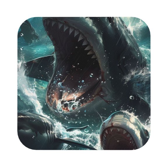 Fuzoiu Wave Ocean Animal Shark Print Leather Coasters Set,Drink Coasters Set of 6,for Tabletop Protection, Durable PVC Coasters,Home Décor and Housewarming Gift,Square