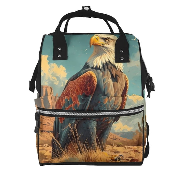 Fuzoiu Western Desert Cactus Bald Eagle Print Diaper Bag Backpack,Baby Essentials Travel Tote,Multi function Waterproof Diaper Bag, Travel Essentials Baby Bag - Unisex