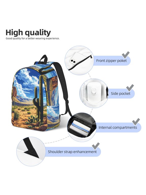 Western Desert Cactus Print Canvas Backpack,Lightweight Travel Daypack,School Backpack Purse for Women Men, Casual Aesthetic Backpack