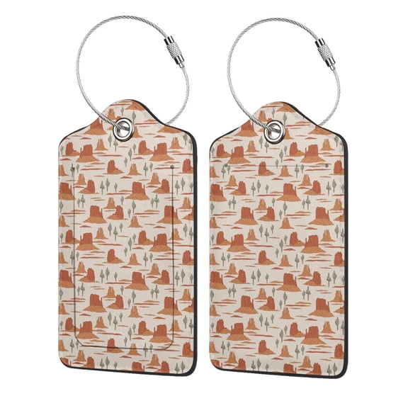 Fuzoiu Western Desert Nature Landscape Print Premium Leather Luggage Tag,Travel Accessory,Luggage Tag for Suitcase Baggage Handbag Travel Bag,Name Card & Privacy Cover-2 PCS