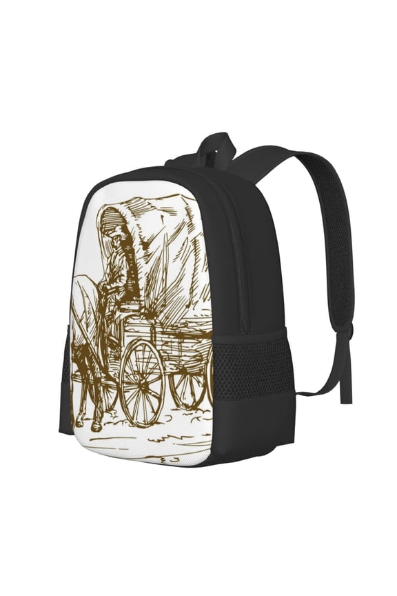 Western Scenery With Old Wagon Print Large Capacity Backpack,Travel Backpack,Laptop Bag,College School Rucksack Bag,for School, Travel & Outdoor Activities