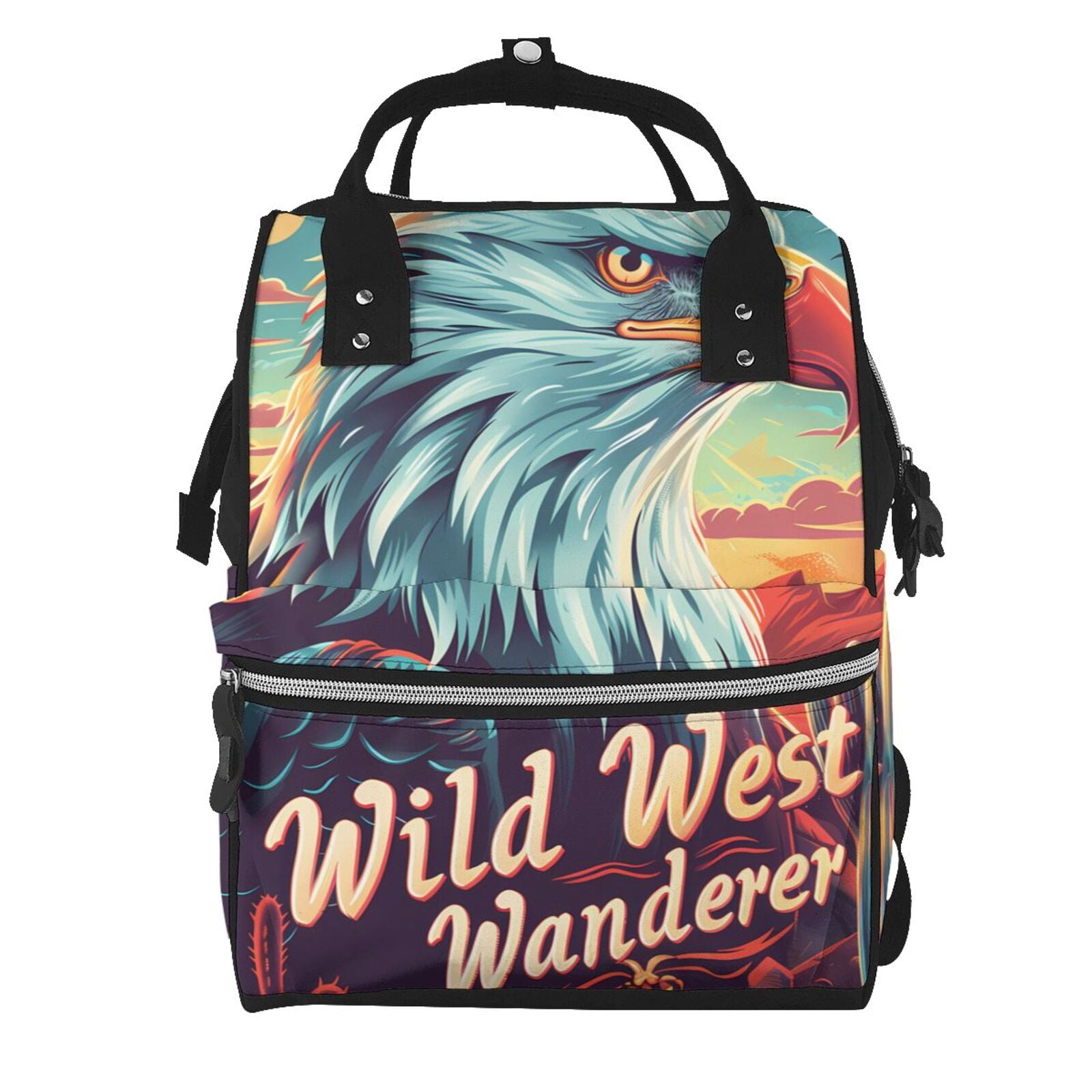 Fuzoiu Western Style Bald Eagle Print Diaper Bag Backpack,Baby Essentials Travel Tote,Multi function Waterproof Diaper Bag, Travel Essentials Baby Bag - Unisex