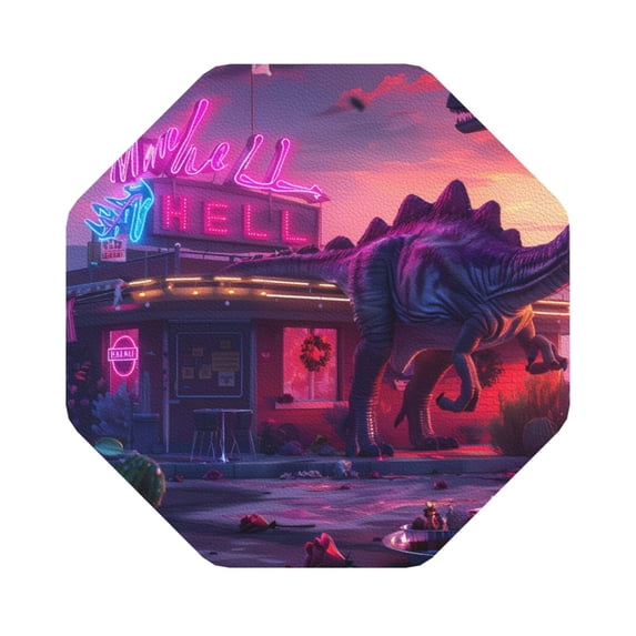 Fuzoiu Western Style Dinosaur Print Leather Coasters Set,Drink Coasters Set of 6,for Tabletop Protection, Durable PVC Coasters,Home Décor and Housewarming Gift,Octagon