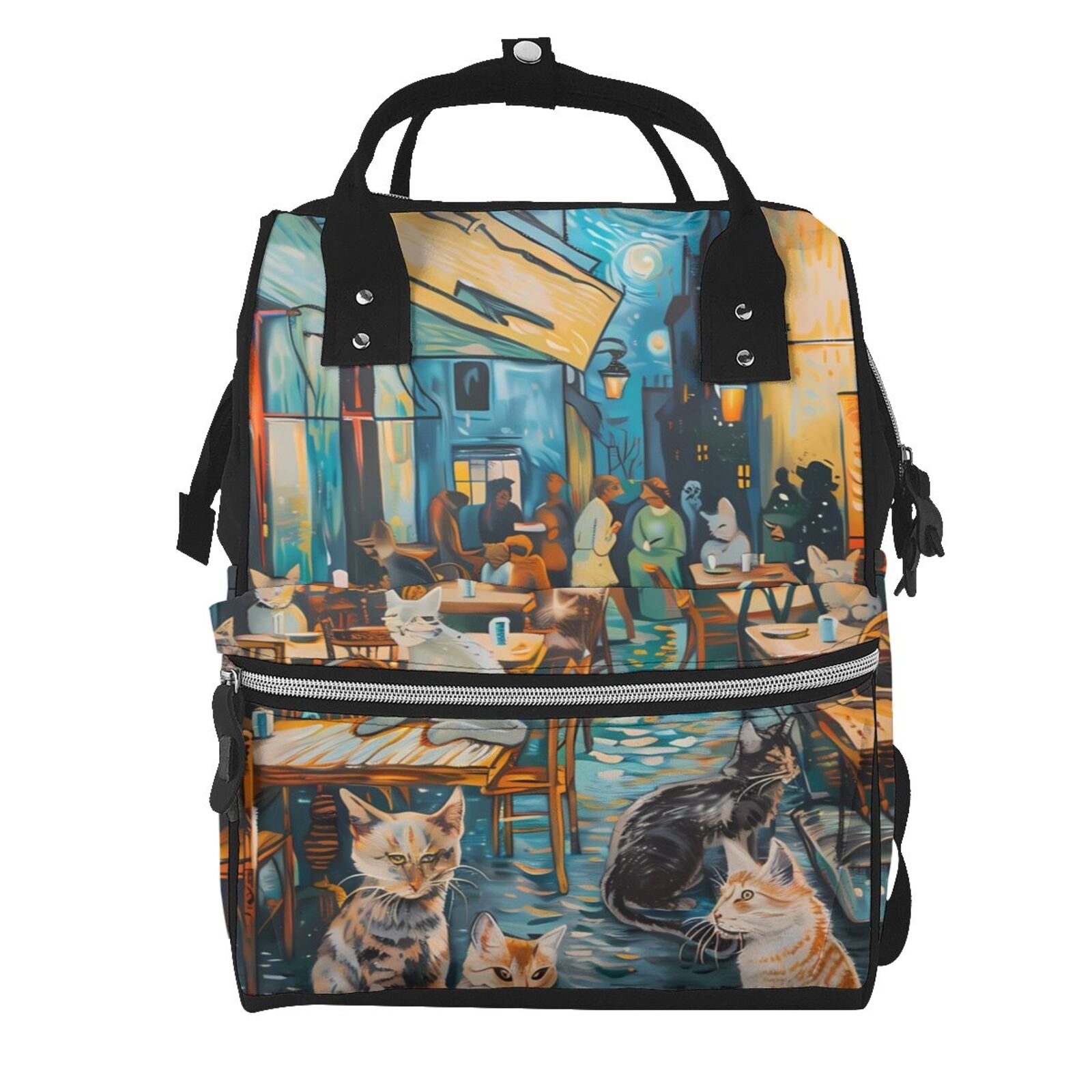 Fuzoiu Whimsical Cats Night Cafe Print Diaper Bag Backpack,Baby Essentials Travel Tote,Multi function Waterproof Diaper Bag, Travel Essentials Baby Bag - Unisex