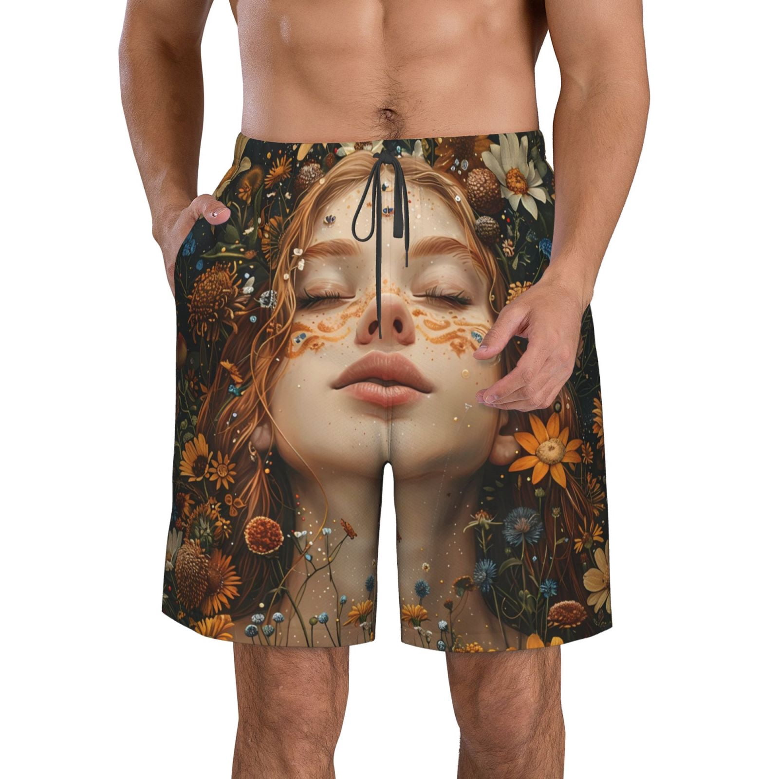 Summer Design 05 on Men's Floral Print Swim Shorts - Perfect for Summer Beach Days