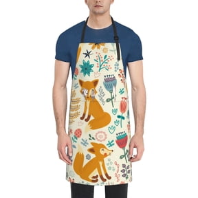Fuzoiu Whimsical Fox Floral Garden Print Adjustable Waterproof Apron with Pockets,Waterproof Apron for Cooking, Gardening, and Art Projects