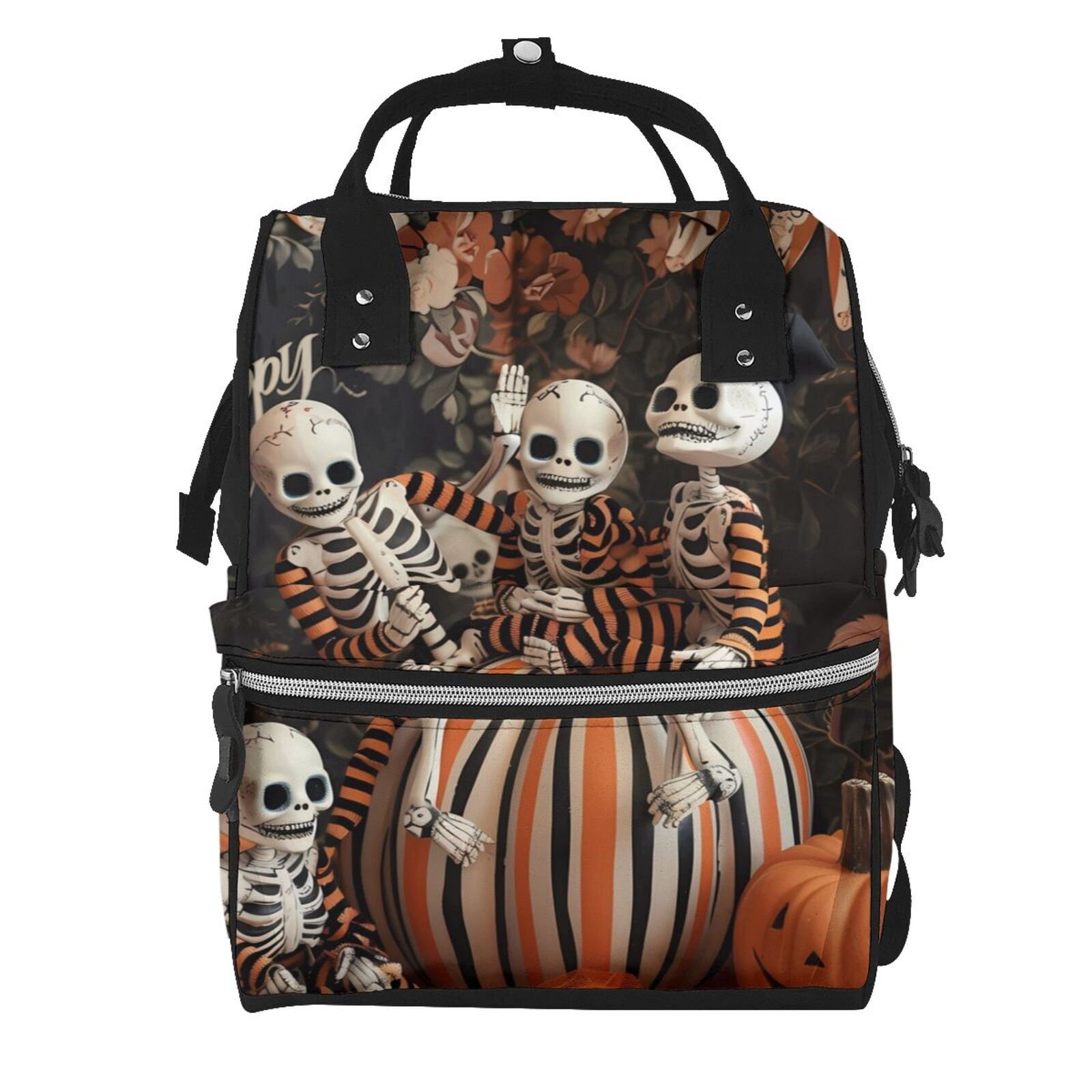 Fuzoiu Whimsical Halloween Skeletons Print Diaper Bag Backpack,Baby Essentials Travel Tote,Multi function Waterproof Diaper Bag, Travel Essentials Baby Bag - Unisex