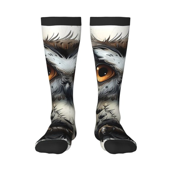 Fuzoiu Whimsical Owl On Branch Print Adult Stockings,Crew Socks,Unisex Fashion Socks, Casual Sports Socks,Comfortable Crew Socks for Everyday Wear and Sports