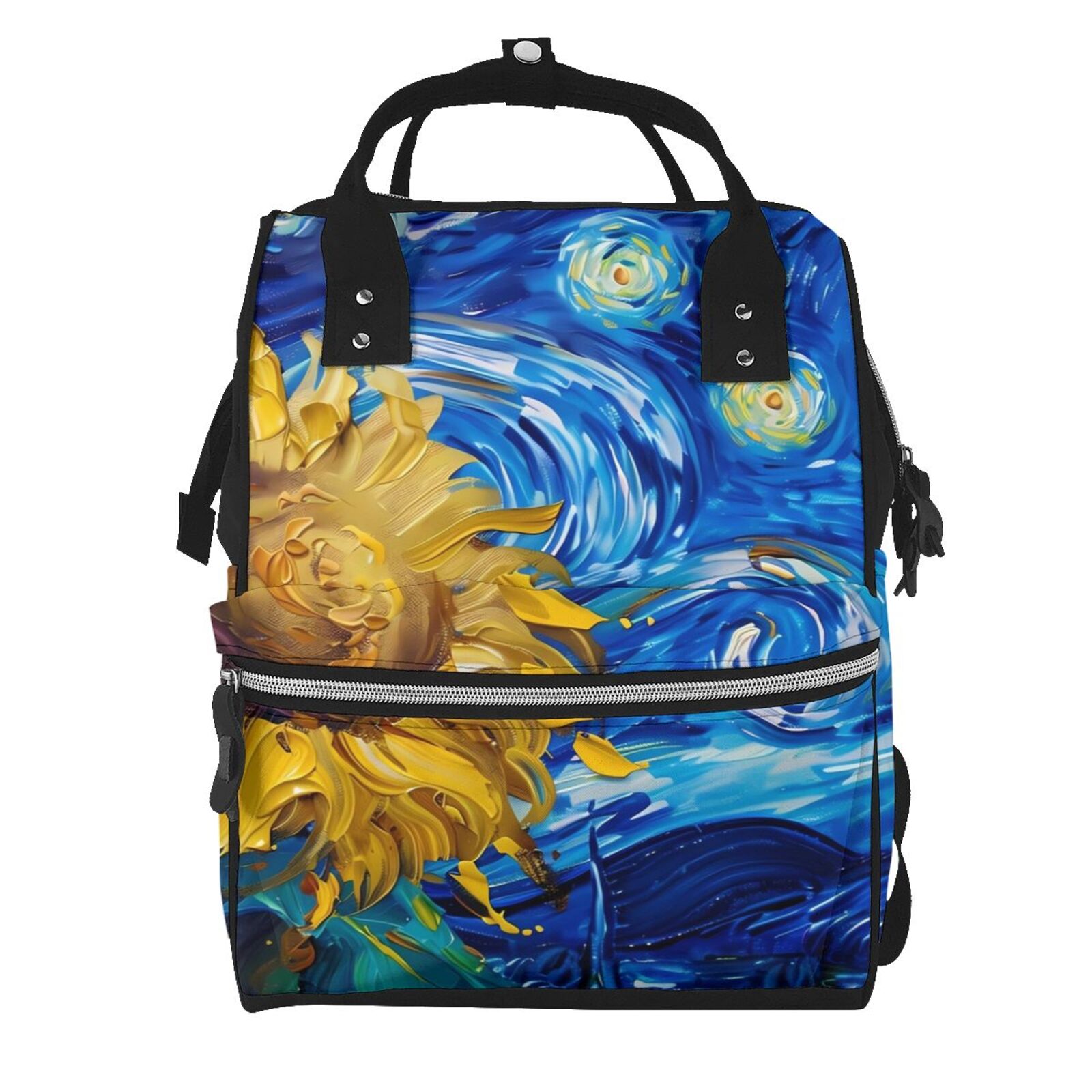 Fuzoiu Whimsical Sunflowers Night Sky Print Diaper Bag Backpack,Baby Essentials Travel Tote,Multi function Waterproof Diaper Bag, Travel Essentials Baby Bag - Unisex