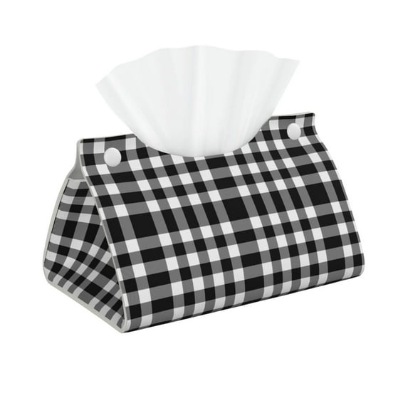 Fuzoiu White And Black Plaid Print Tissue Box Cover, PU Leather Tissue Holder,Decorative Facial Paper Organizer for Bathroom Living Room Bedroom Countertop Office Desk Car Home