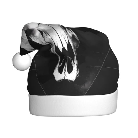 Fuzoiu White Black Sheep skull Print Santa Hat Christmas Hat for Adults,Santa Hats with Pompom, Unisex Xmas Holiday Hat for Christmas New Year Festive Party Supplies