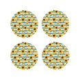 thumbnail image 1 of Fuzoiu White Blue Striped Sunflower Print Leather Coasters Set,Drink Coasters Set of 4,for Tabletop Protection, Durable PVC Coasters,Home Décor and Housewarming Gift-Round Shape, 1 of 6
