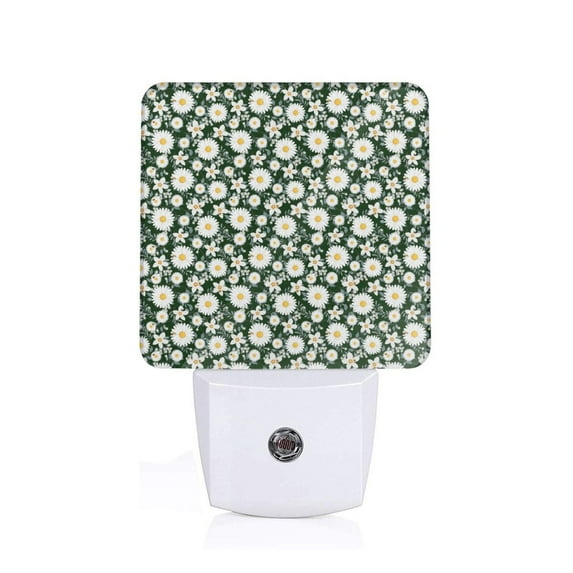 Fuzoiu White Daisies and Bee Print Dusk to Dawn LED Night Light with Light Sensor, Energy-Efficient Touch-Safe Night Lamp for Home, Office, and Kids' Rooms-UK