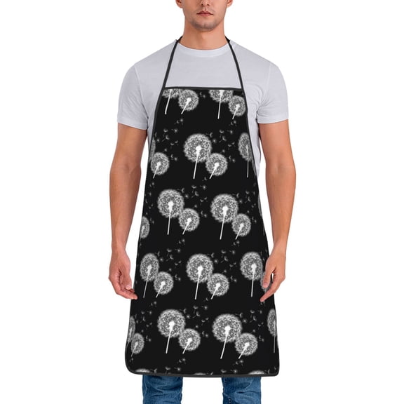 Fuzoiu White Flower Dandelion Print Waterproof Apron, Kitchen Apron for Women Men Chef, Apron for Christmas Dinner Party Cooking Baking Crafting House Cleaning Kitchen