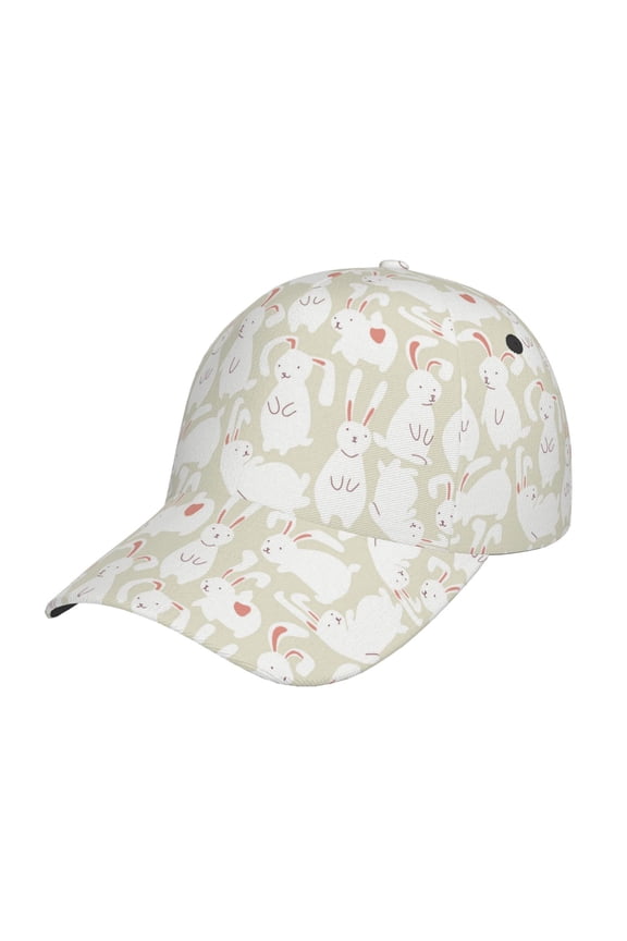 White Rabbit Print Adjustable Baseball Cap for Men and Women, Unisex Sports Hat, Sun Protection Hat for Running Workouts and Outdoor Activities All Seasons