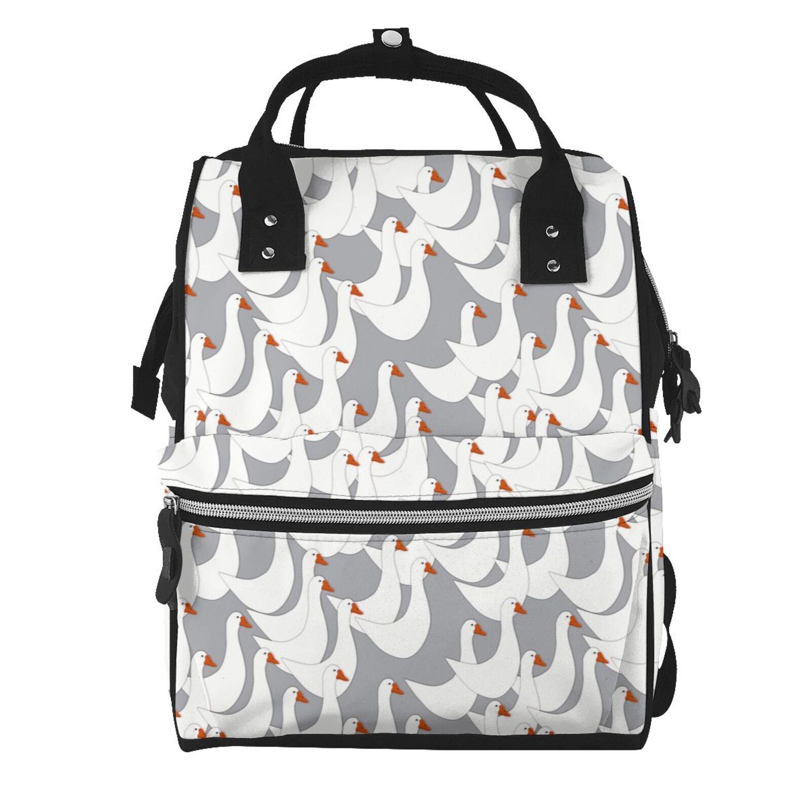 Fuzoiu White goose Print Diaper Bag Backpack,Baby Essentials Travel Tote,Multi function Waterproof Diaper Bag, Travel Essentials Baby Bag - Unisex