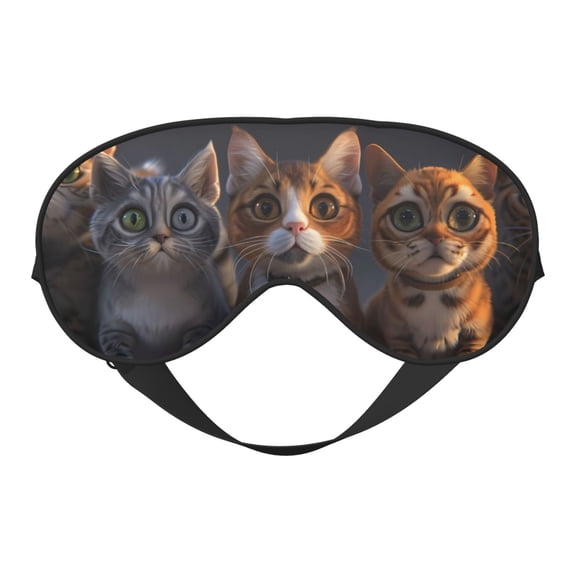 Fuzoiu Wide Eyed Cartoon Cats Print Sleep Masks,Eye Masks with Adjustable Strap for Sleeping,Night Eye Shade for Women Men,Eye Cover for Full Night's Sleep, Travel and Nap