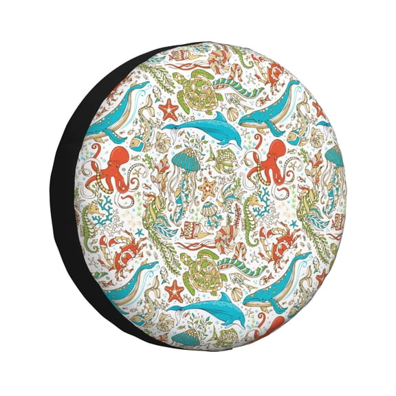 Fuzoiu Wild Sea Life Print Universal Spare Tire Cover with Buckle Strap, Waterproof Wheel Covers for Jeep, Trailer, RV, Truck and All Car-16 inch
