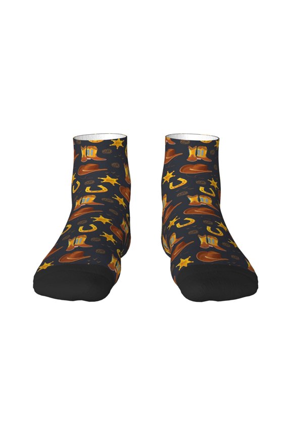 Wild West Golden Horseshoe Print Adult Socks, Crew Moisture-wicking Socks, Unisex Cushion Crew Socks,Casual Sports Ankle Socks