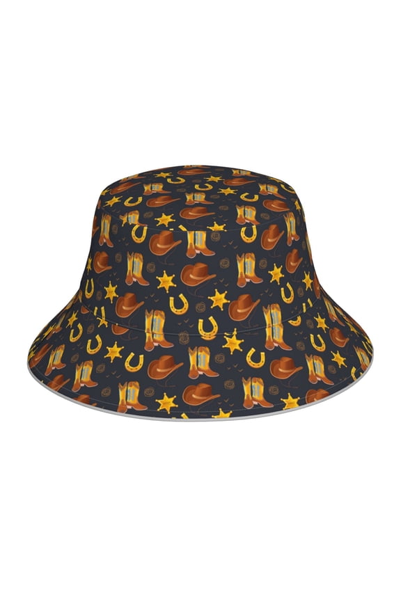 Wild West Golden Horseshoe Print Reflective Bucket Hat,Outdoor Hat for Men and Women,Bucket Hat for Travel Fishing Hunting Summer Camp