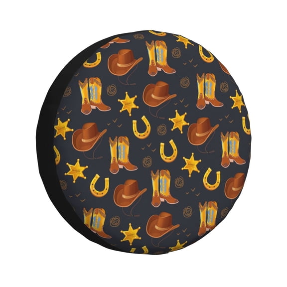 Fuzoiu Wild West Golden Horseshoe Print Universal Spare Tire Cover with Buckle Strap, Waterproof Wheel Covers for Jeep, Trailer, RV, Truck and All Car-14 inch