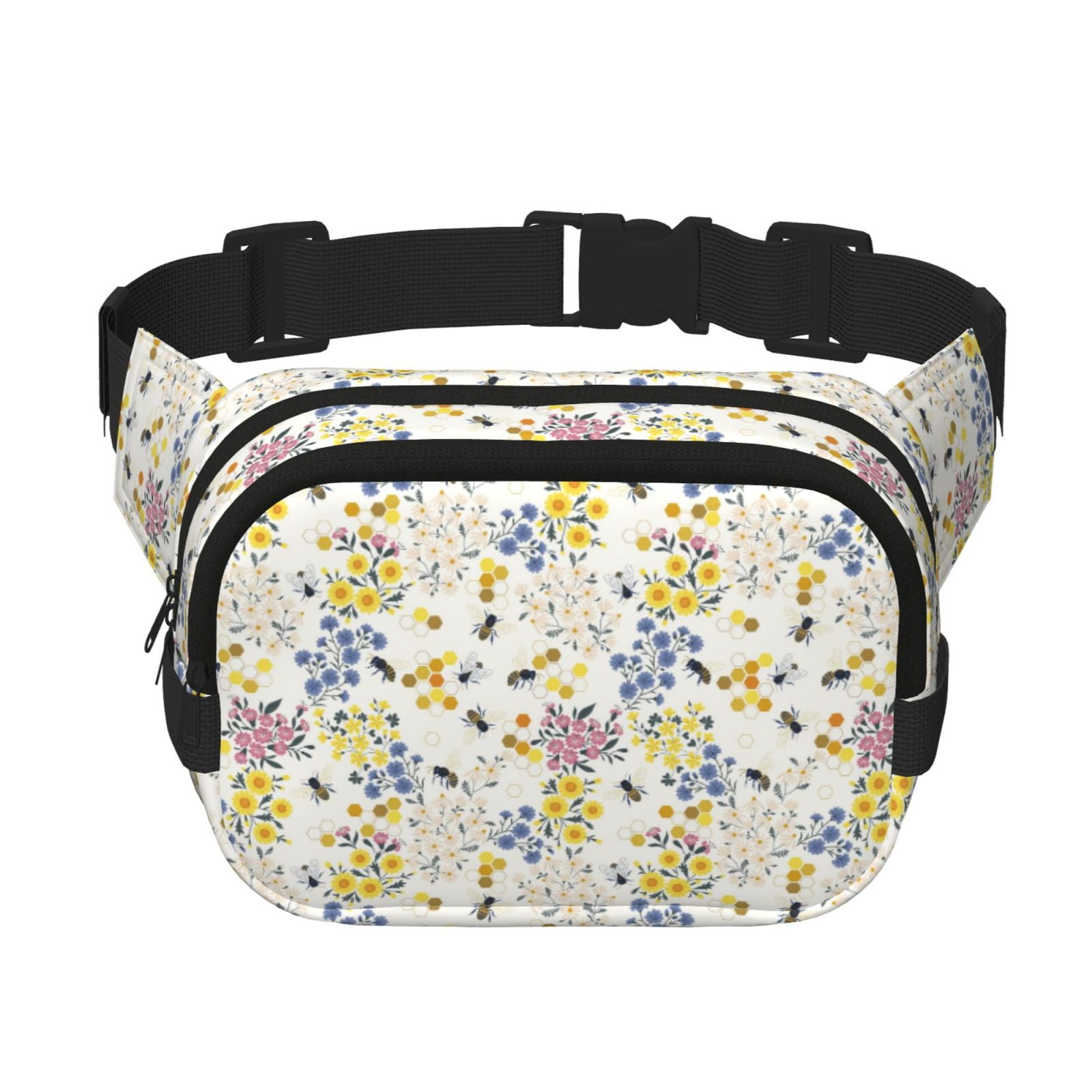 Fuzoiu Wildflower Honeybee Print Unisex Square Double Layer Waist Bag,Crossbody Fanny Pack Travel Workout Accessory