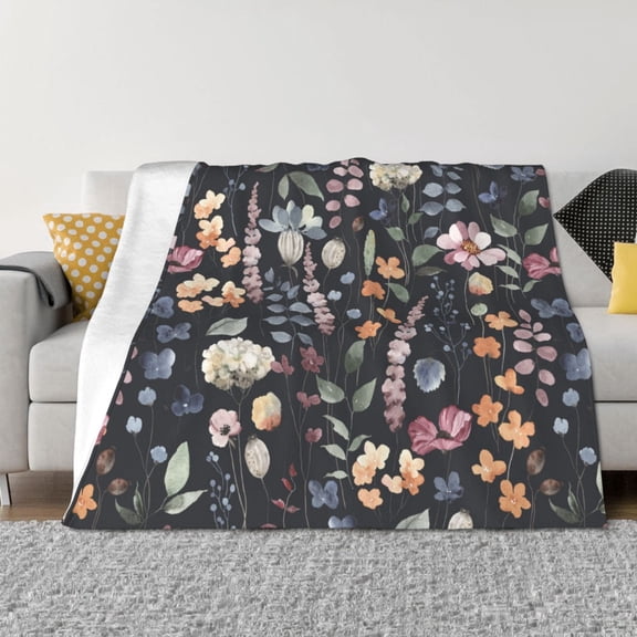 Fuzoiu Wildflower Watercolor 1 Print Flannel Blanket,Throw Blanket,Flannel Home Decor,Fleece Bed Blankets,Cozy Soft Blanket for Bed, Sofa, Camping, and Travel-40"x30"