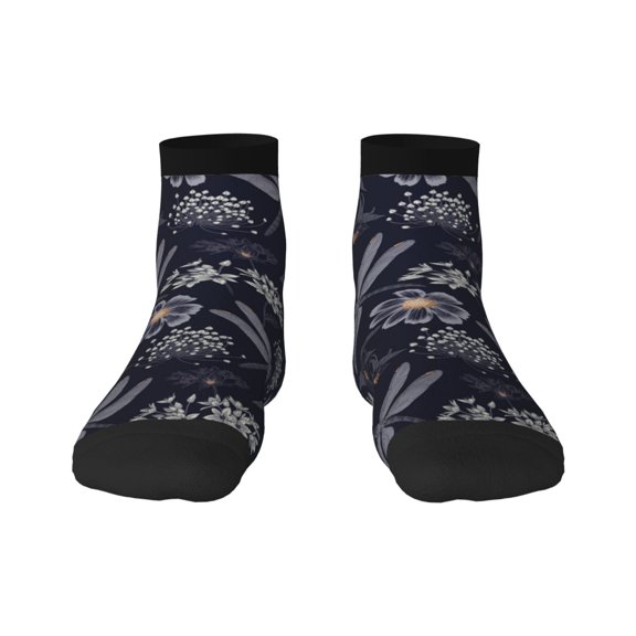 Fuzoiu Wildflowers And Dragonflies Print Adult Socks, Crew Moisture-wicking Socks, Unisex Cushion Crew Socks,Casual Sports Ankle Socks