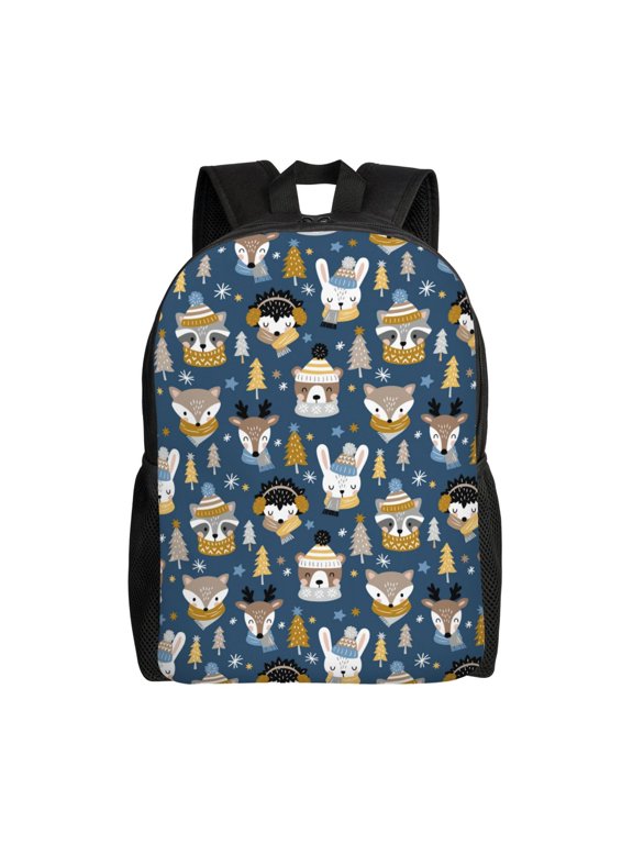 Winter Animal Friends Print Laptop Backpack,Work Business Backpacks, Large Capacity Nurse Bag College Bookbag for School, Waterproof Casual Daypack for Travel