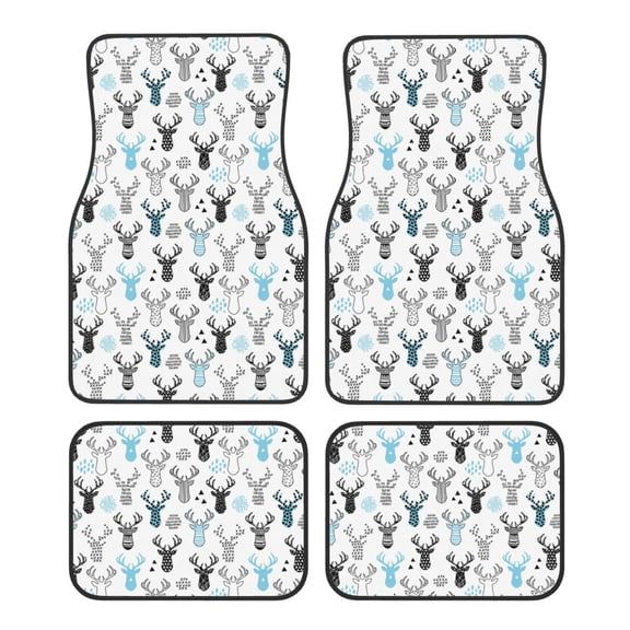Fuzoiu Winter Art Blue and Black Moose Print Carpet Floor Mats for Car,Car Foot Mat Set,Universal Fit 4 Piece Mat Pad Set,Fits Most Cars Trucks Vans Sedans SUV Auto Carpet Mat Se