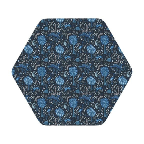 Fuzoiu Winter Blue Forest Deer Print Leather Coasters Set,Drink Coasters Set of 6,for Tabletop Protection, Durable PVC Coasters,Home Décor and Housewarming Gift,Hexagon